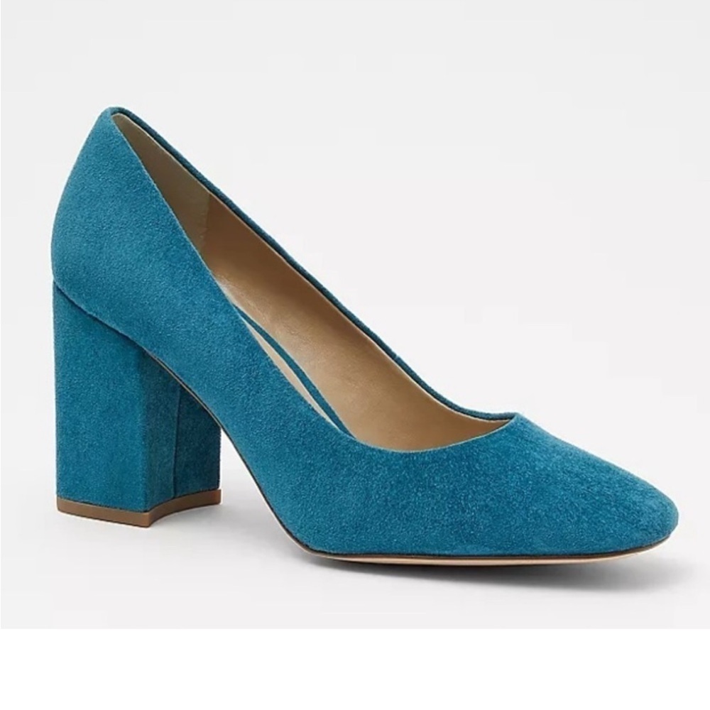 Ann Taylor Blue Suede leather Block Heel Pumps size 8.5